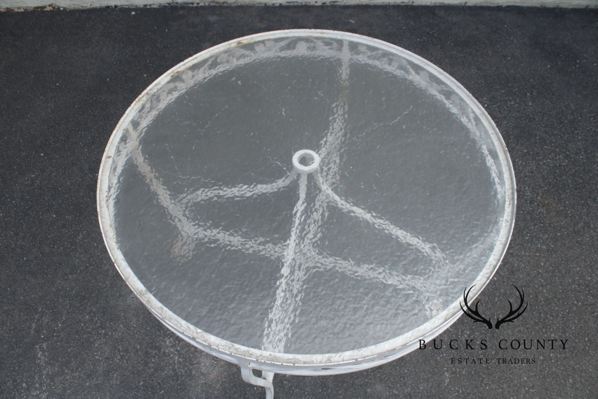 Vintage Round Glass Top Wrought Iron Outdoor Patio Dining Table