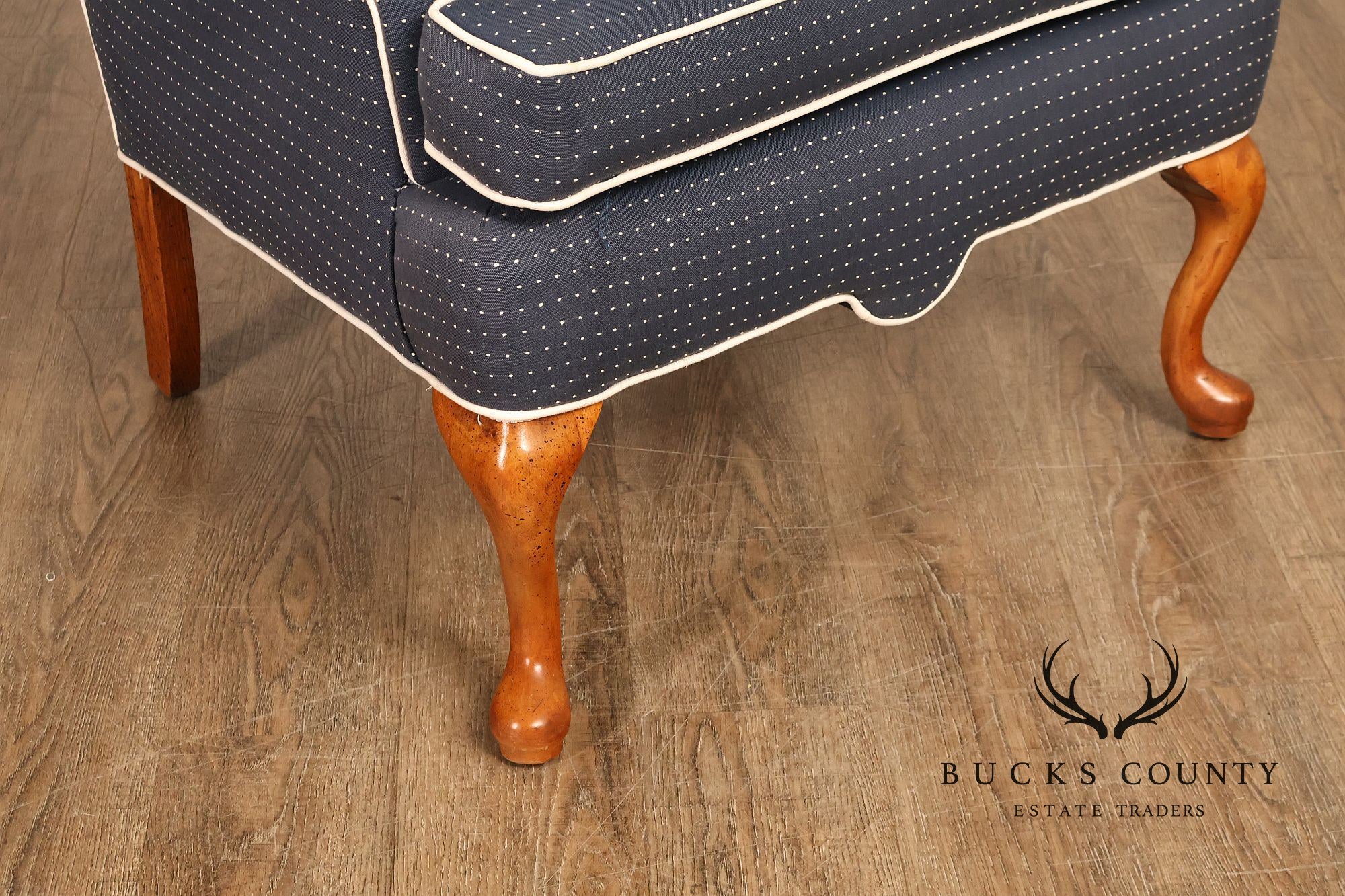 Vintage Queen Anne Style Upholstered Wing Chair