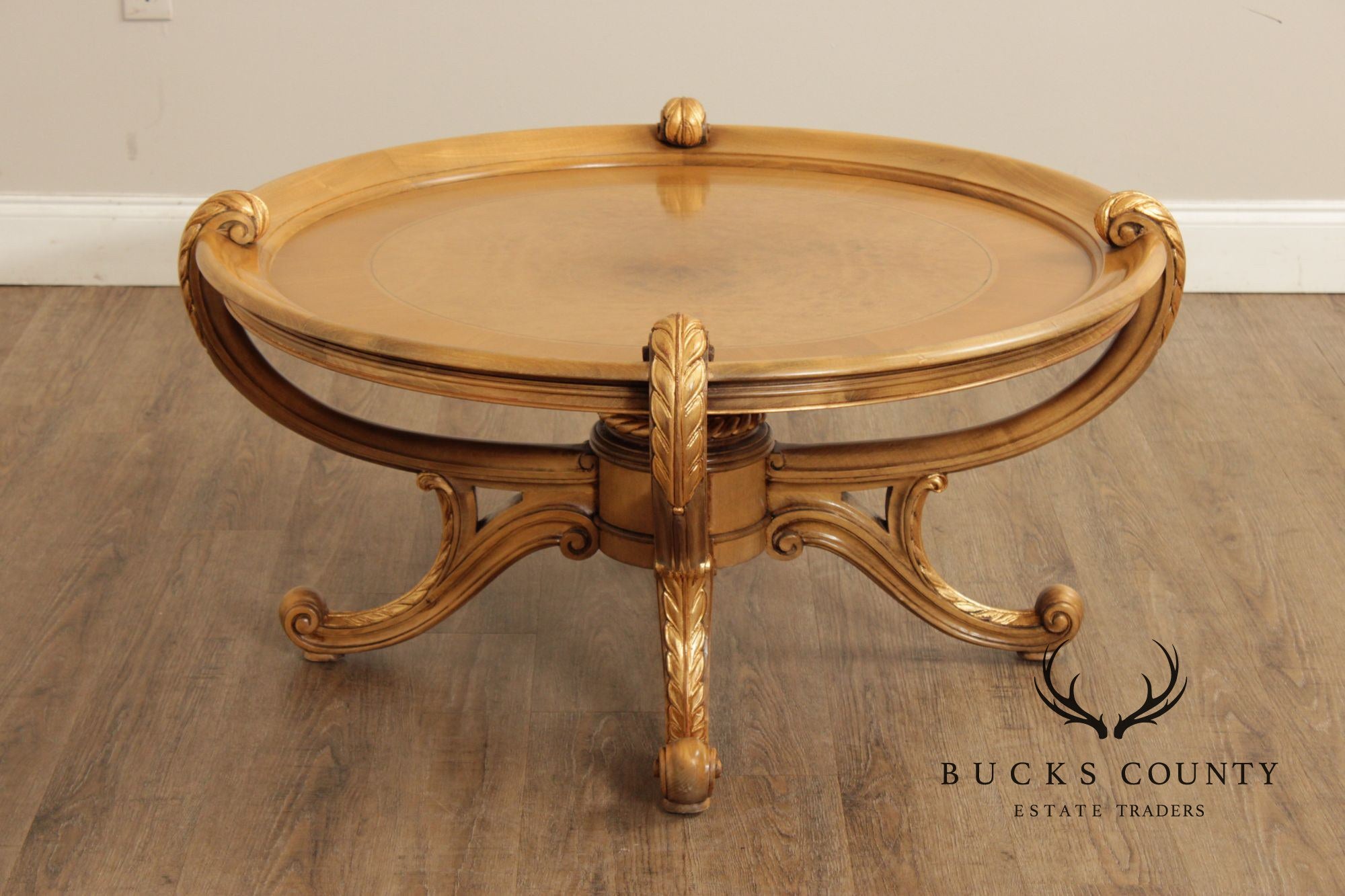 Colombo Mobili Round Italian Carved Partial Gilt Coffee Table