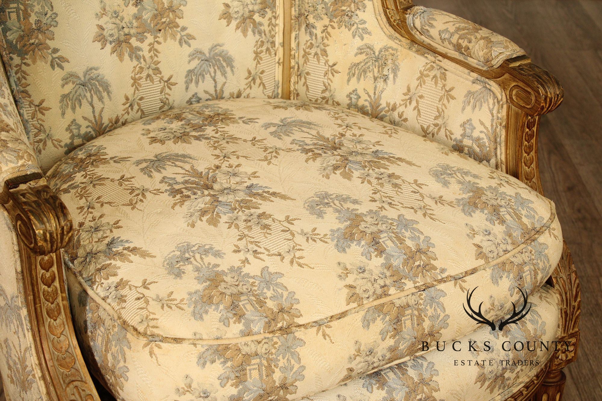 Antique French Louis XVI Style Bergere Wing Chair