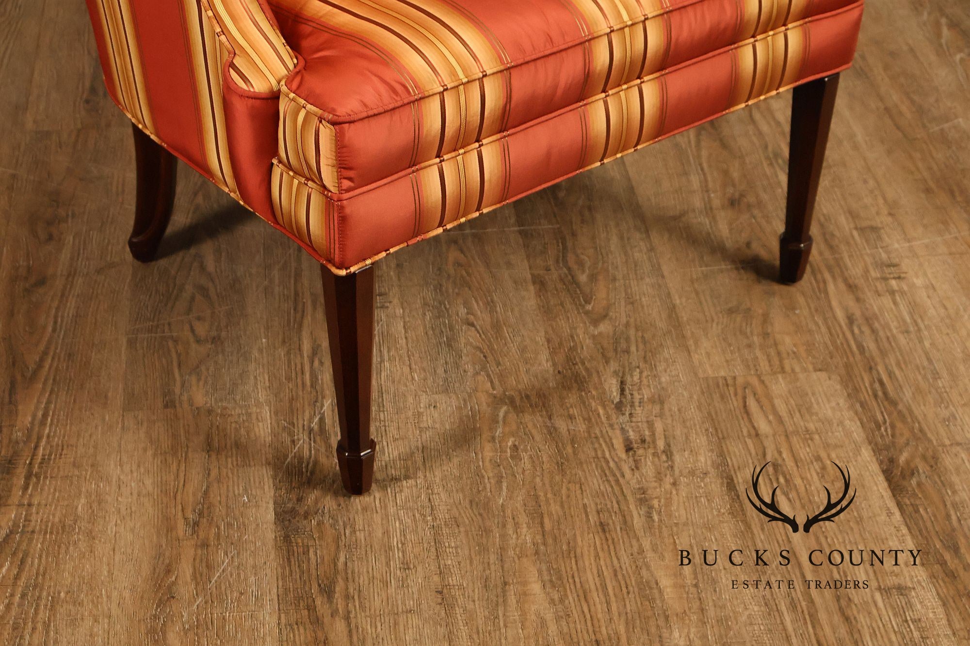 Custom Quality Pair Of Mahogany Fanback Wing Chairs