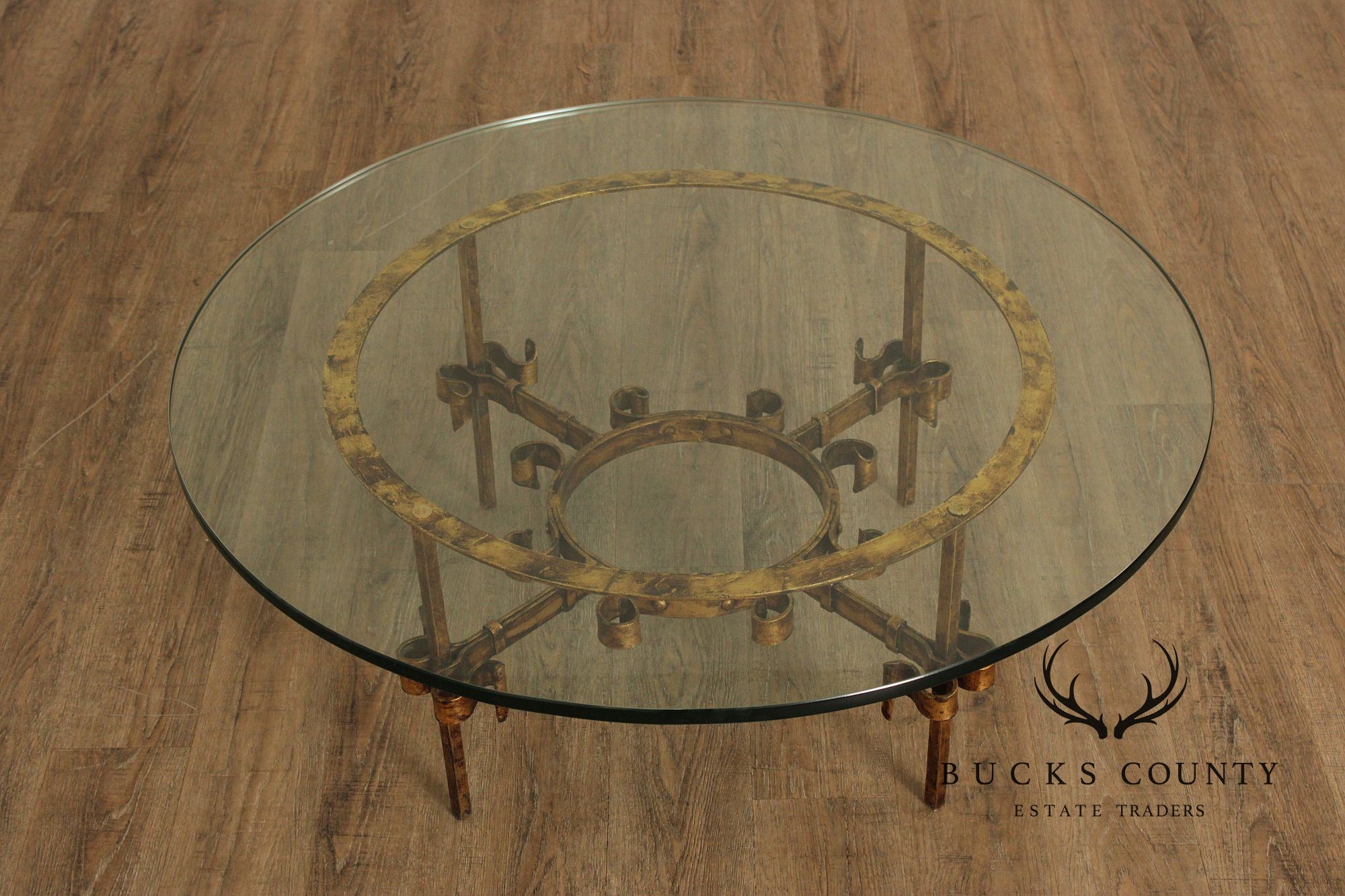 Vintage Wrought Iron Round Glass Top Coffee Table