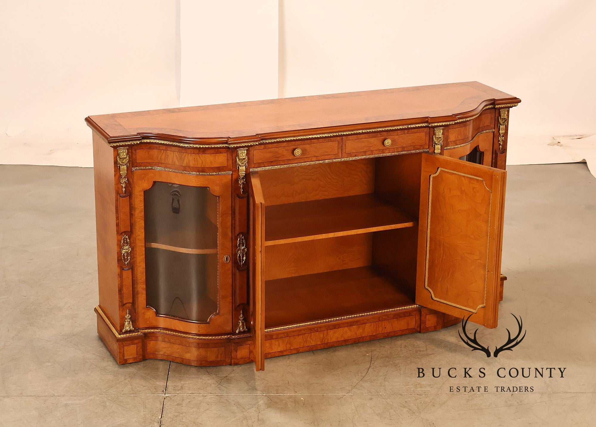Italian Neoclassical Style Burl Wood Sideboard Credenza