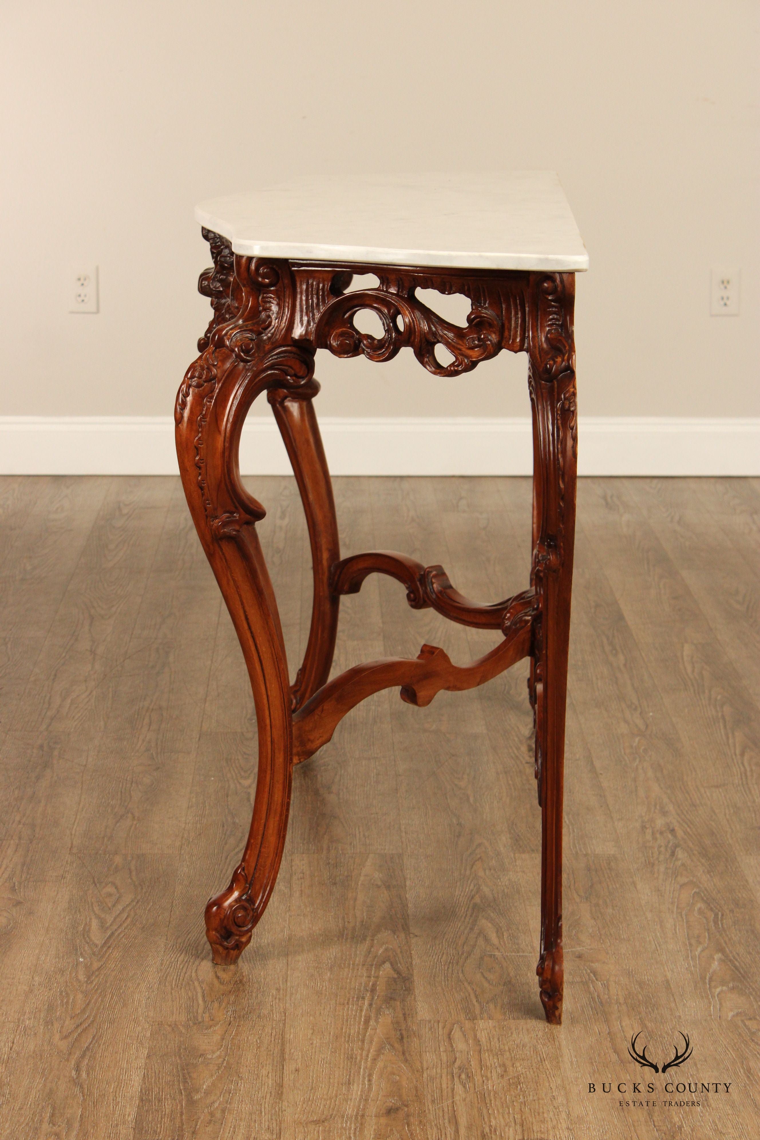 Italian Rococo Style Marble Top Console Table