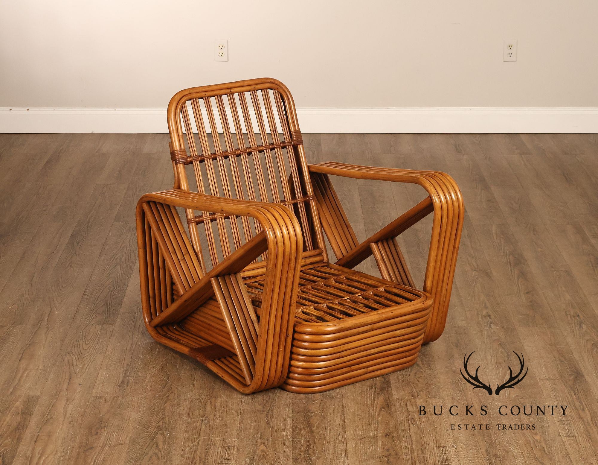 Paul Frankl Pair Of Pretzel Rattan Lounge Chairs