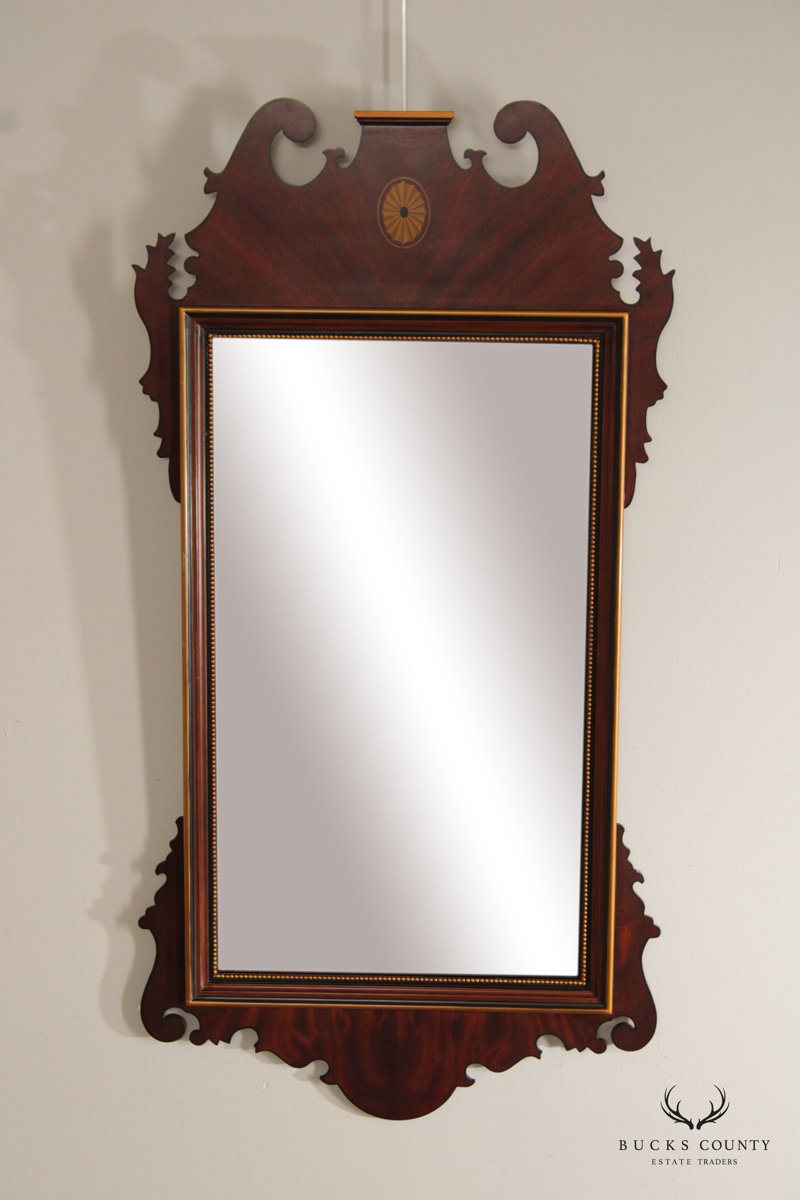 Drexel Heritage 'Devoncourt' Chippendale Style Mahogany Inlaid Wall Mirror