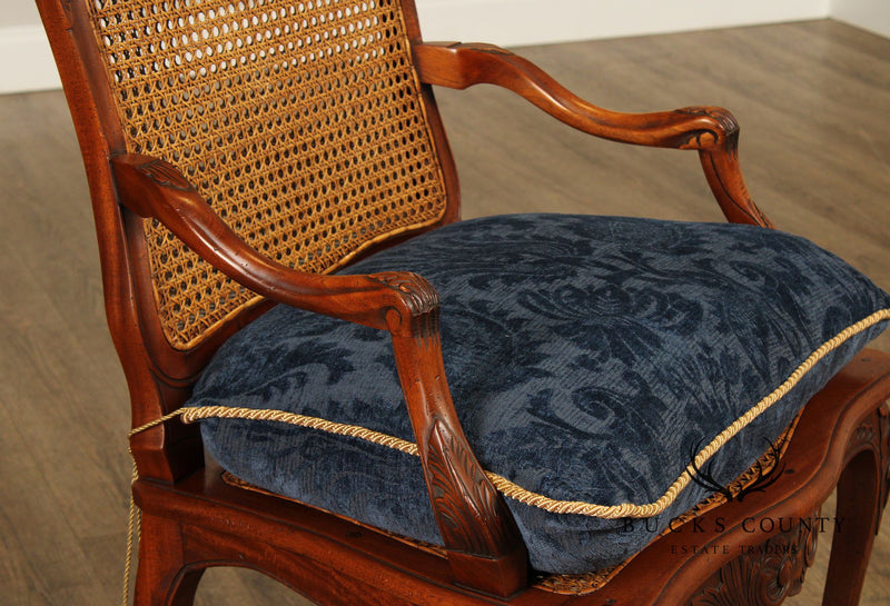 French Louis XV Style Carved Mahogany and Cane Armchair