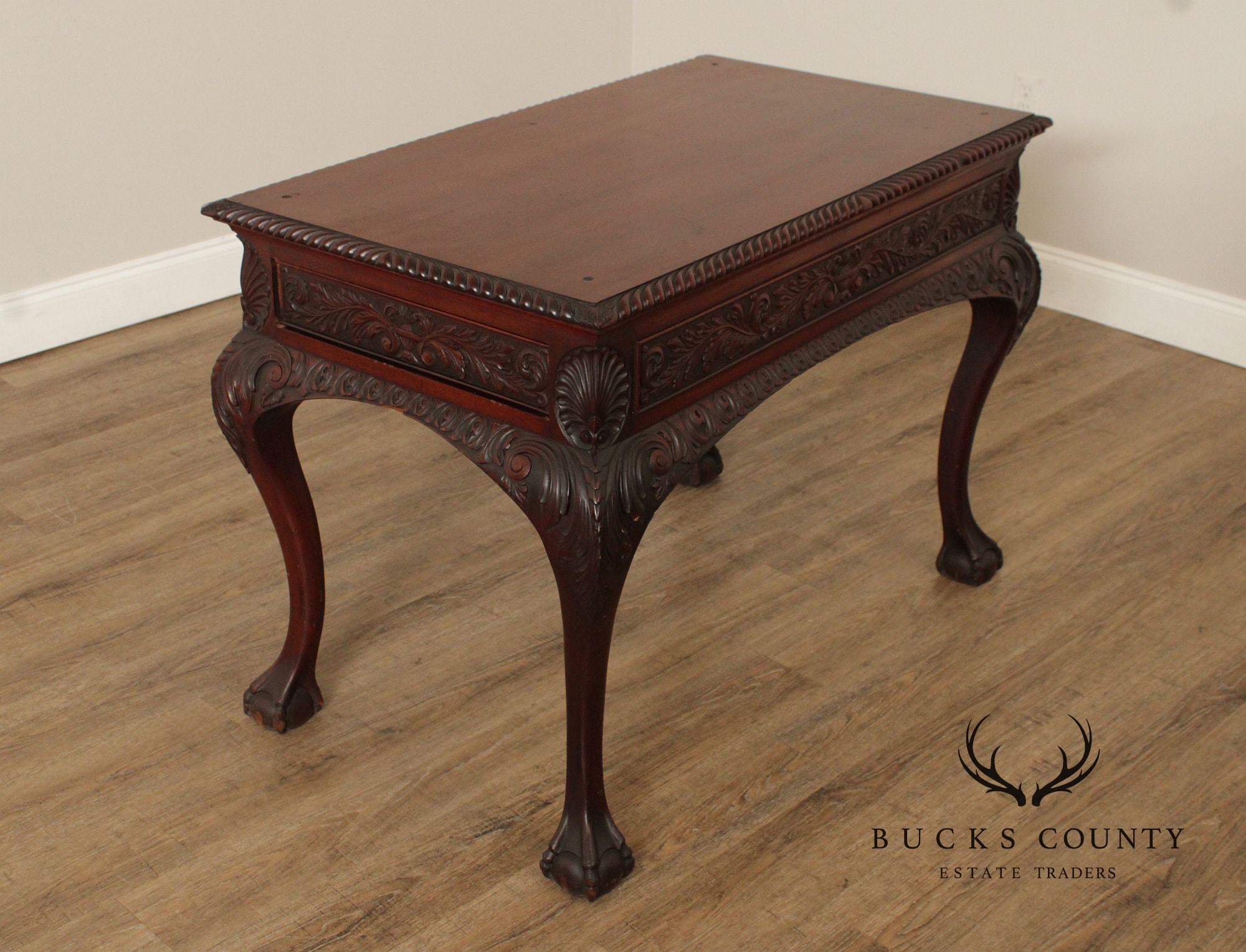 Georgian Style Antique Carved Mahogany Library Table Writing Desk