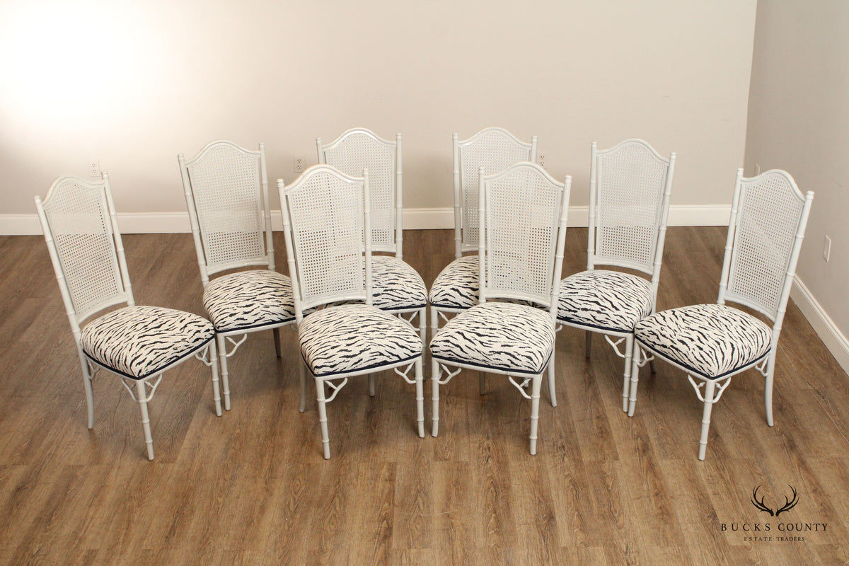 Hollywood Regency Set of Eight Faux Bamboo and Cane Dining Chairs