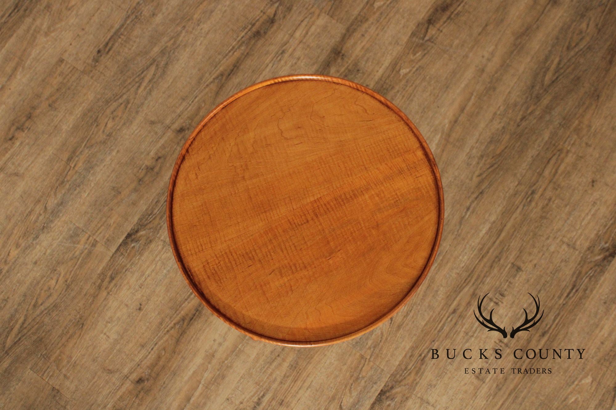 Custom Quality Queen Anne Style Tiger Maple Round Side Table