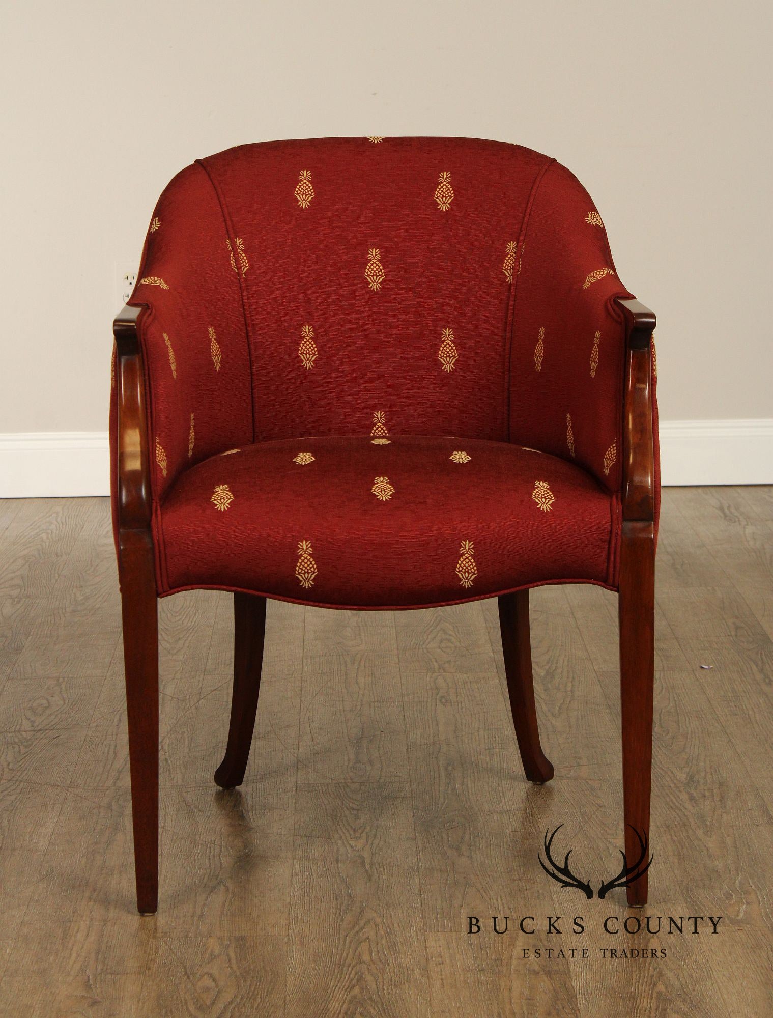 Federal Style Vintage Pair of Mahogany Barrel Back Tub Chairs