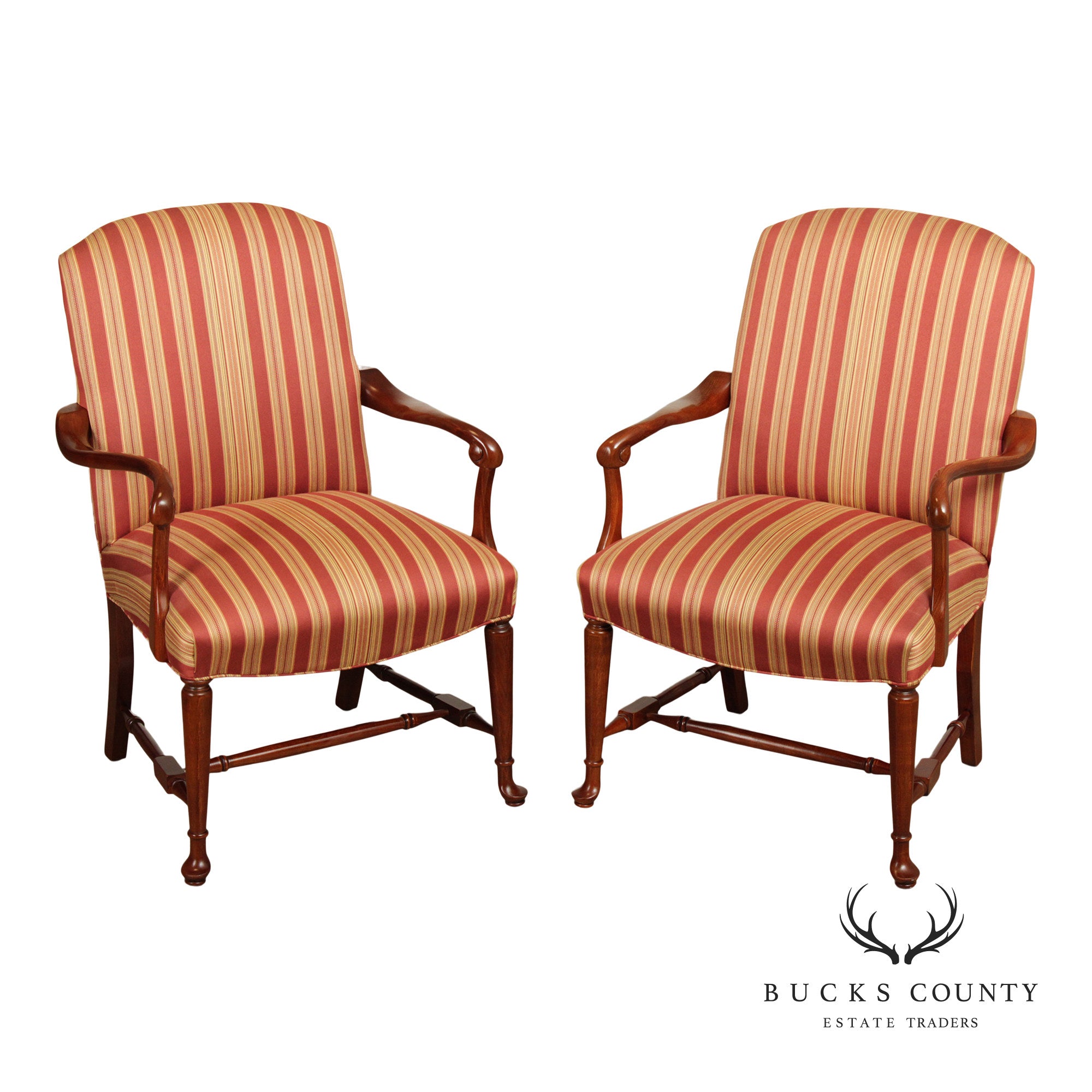 Fairfield Queen Anne Style Pair of Cherry Armchairs