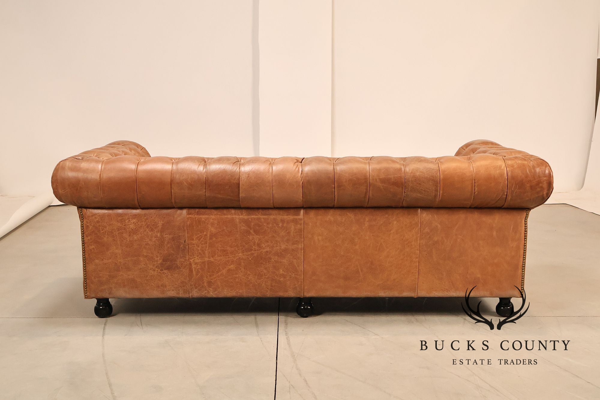 Chesterfield Style 7 Foot Distressed Brown Tufted Leather Sofa