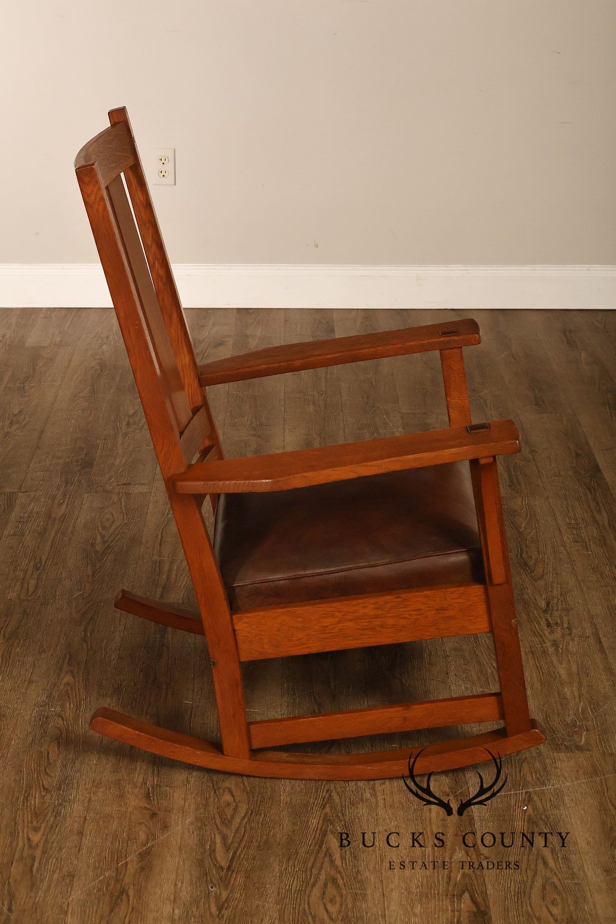 Antique L. & J.G. Stickley Mission Oak Slat Back Rocking Chair
