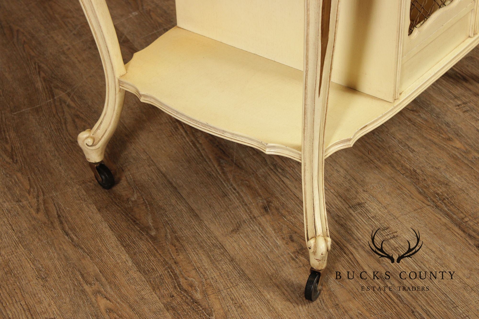 French Provincial Style Vintage Painted Tray Top Bar Cart