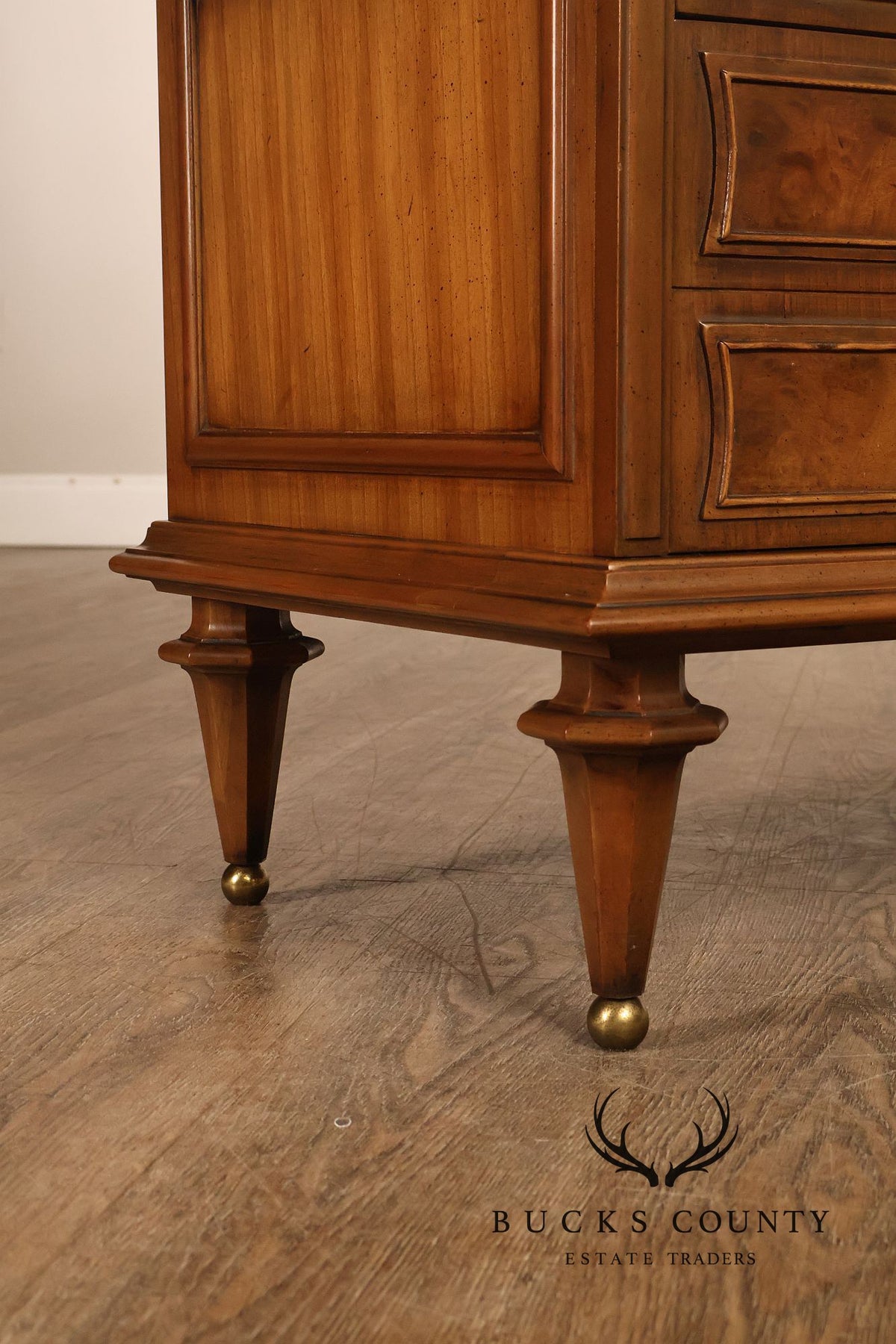 Pair Of Neoclassical Style Marble Top Three Drawer Nightstands