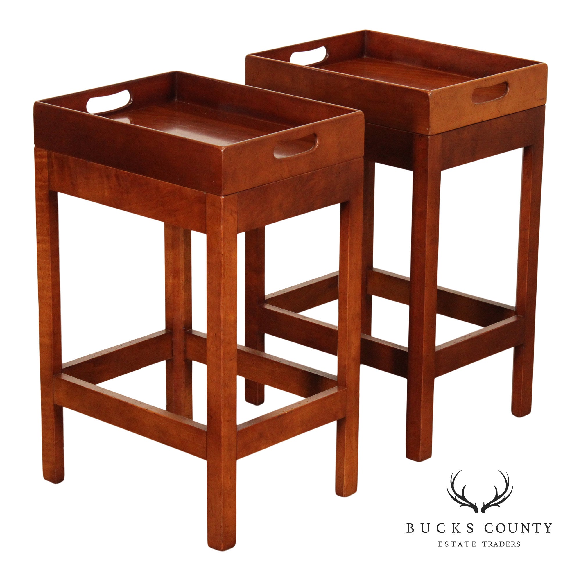 Chippendale Style Pair of Cherry Butler Tray Side Tables