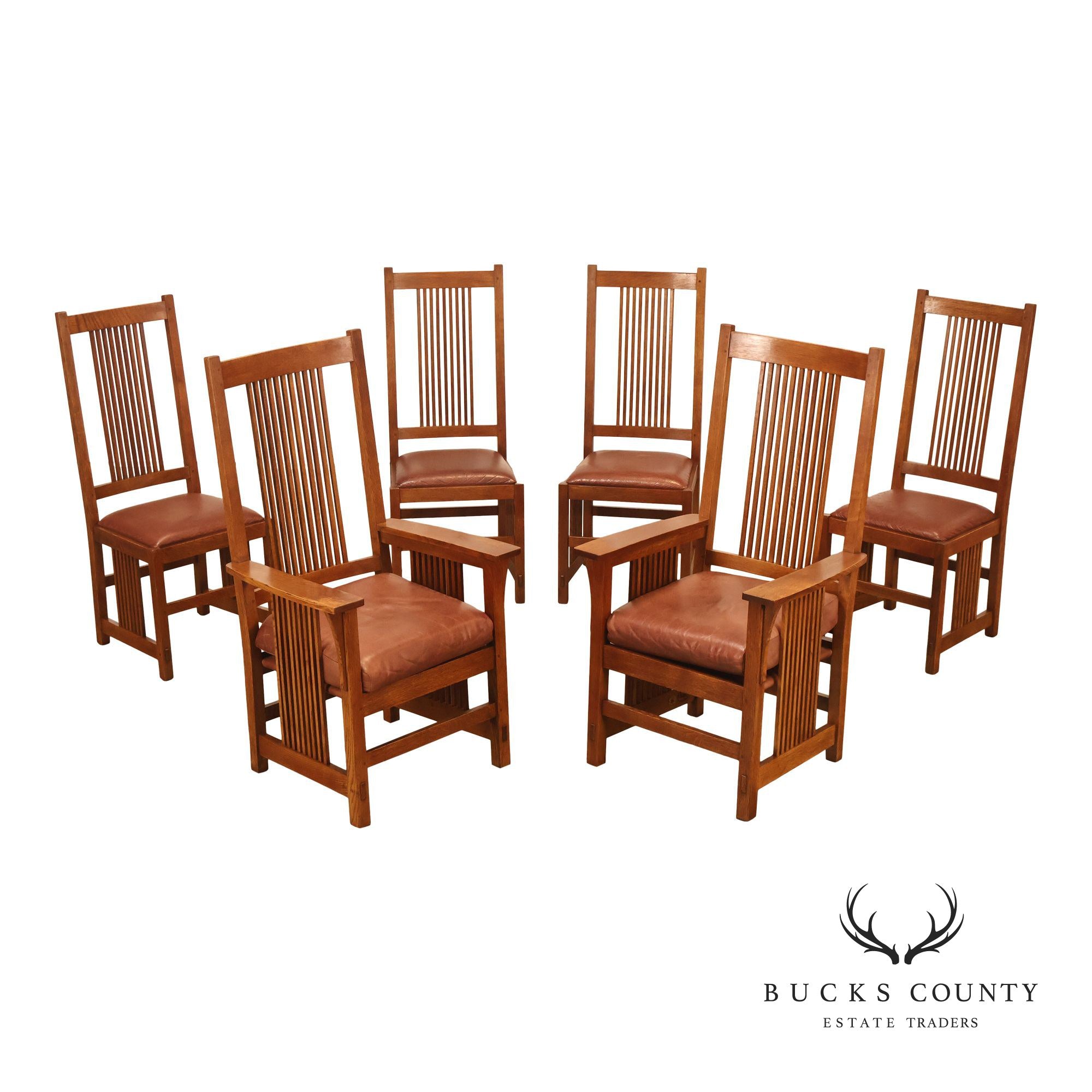Stickley Mission Collection Set Of Six Oak Spindle Dining Chairs