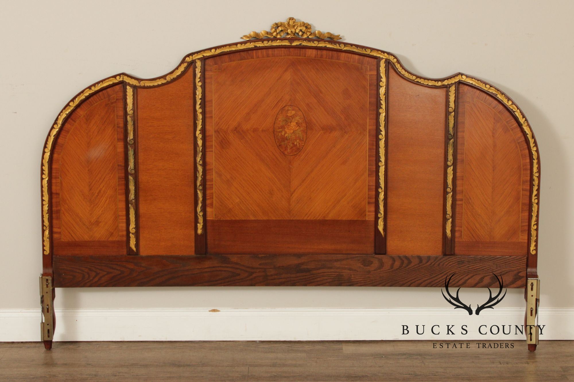 1930's French Louis XV Style Inlaid Satinwood King Headboard