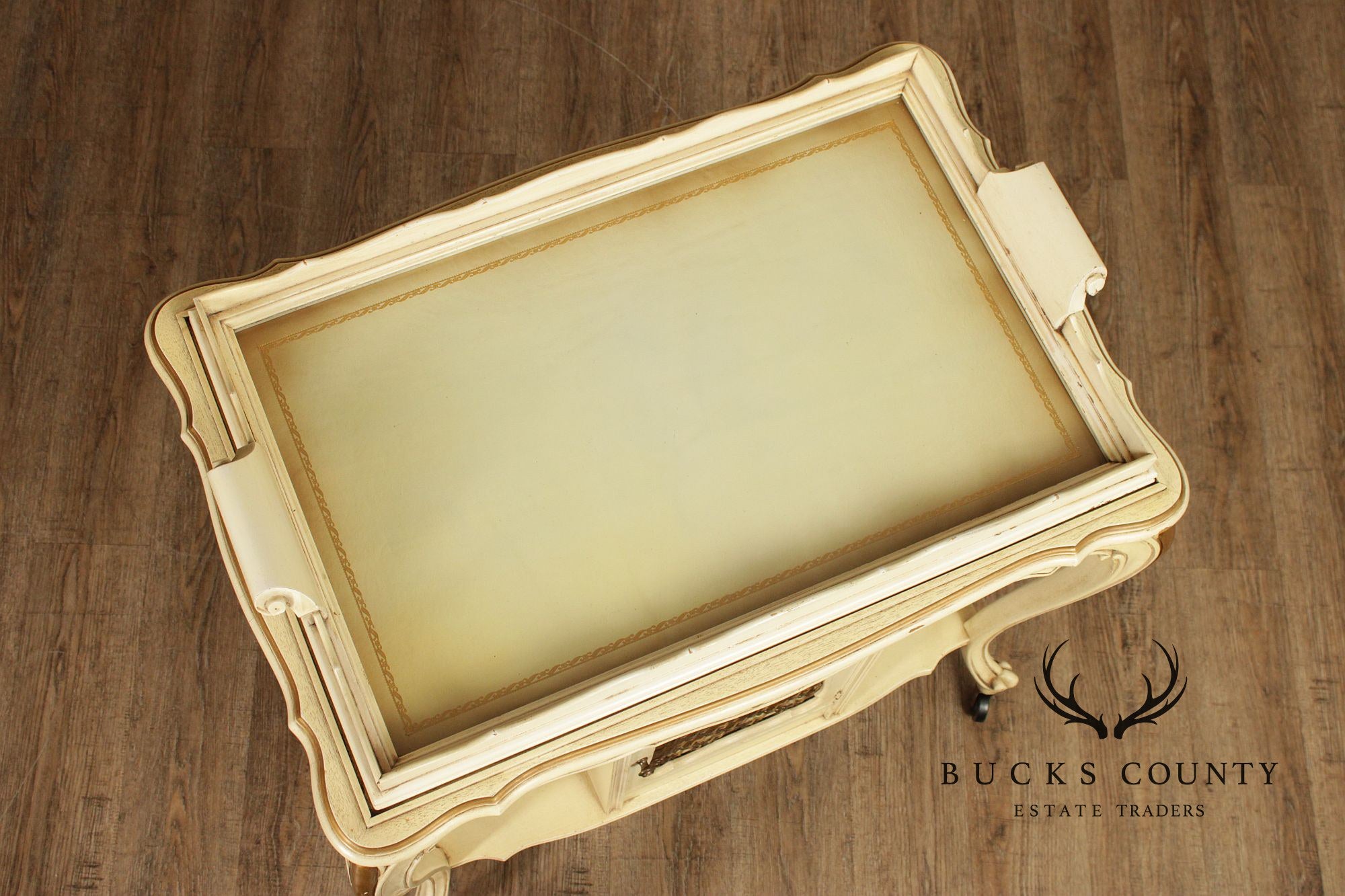 French Provincial Style Vintage Painted Tray Top Bar Cart