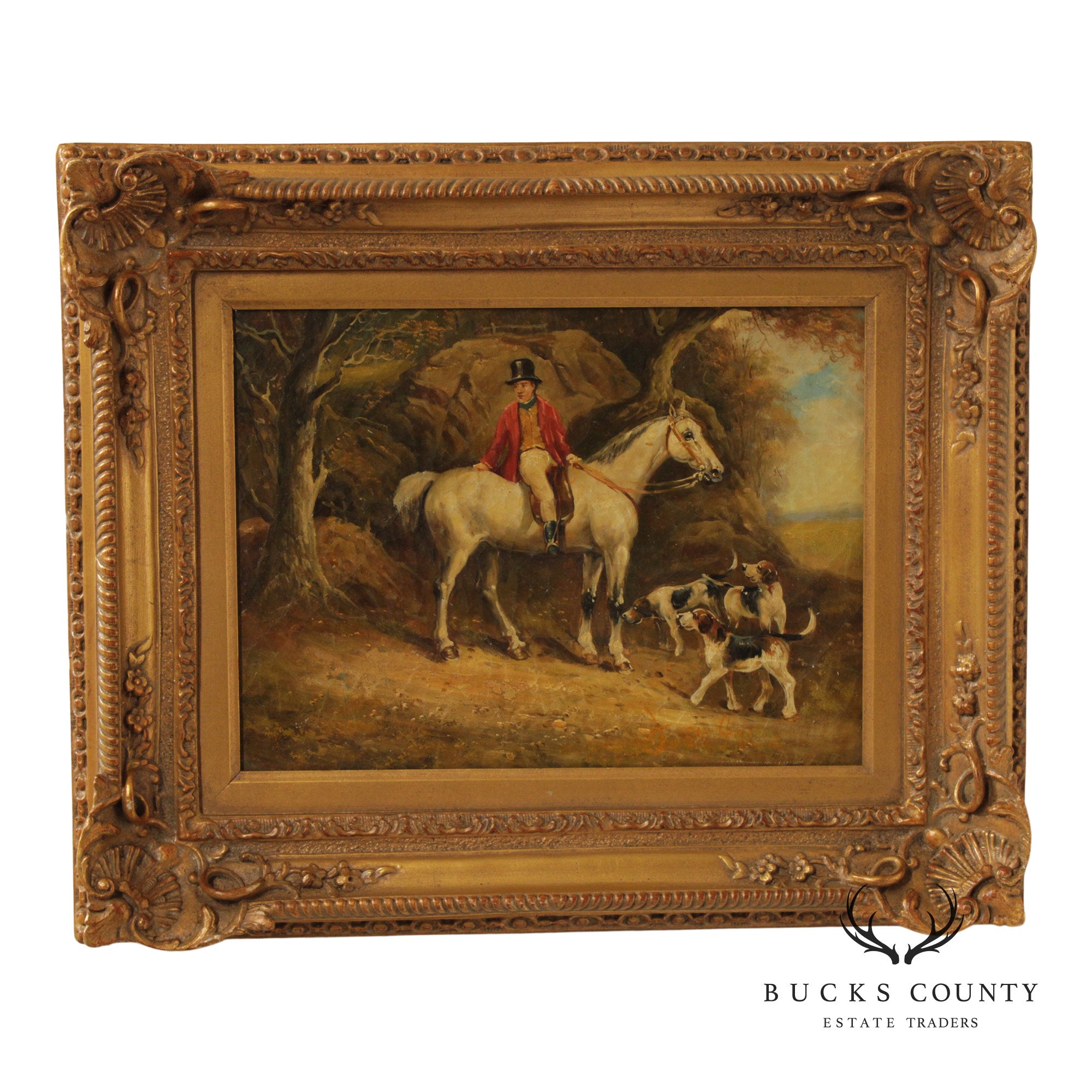 Vintage Oil Painting on Canvas English Hunt Scene