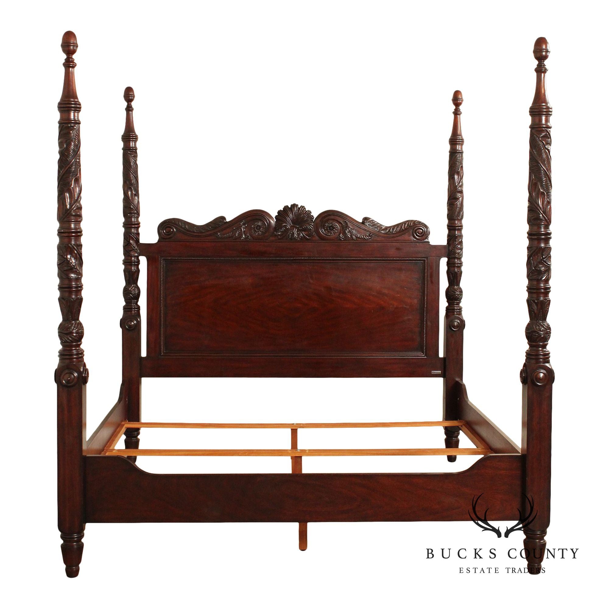 Ralph Lauren Carved Mahogany King Size Safari Poster Bed