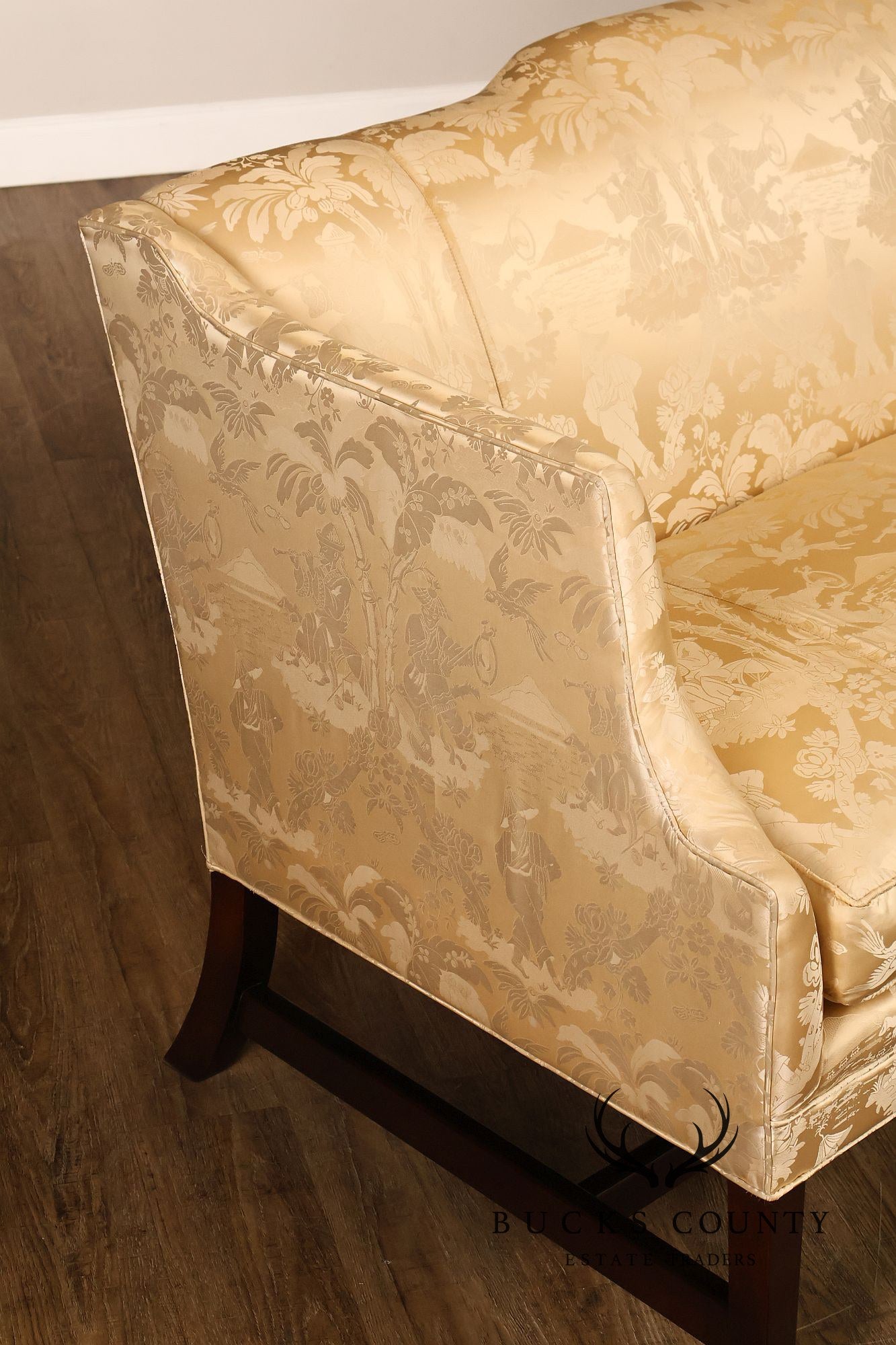 Southwood Federal Style Mahogany Frame Damask Upholstered Sofa