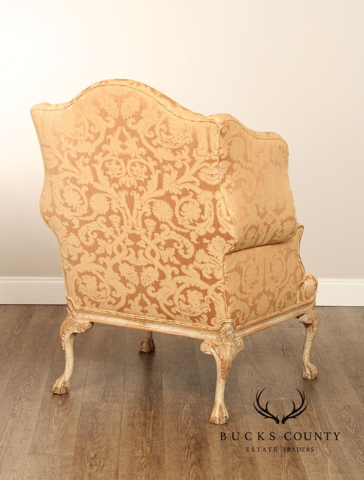 Georgian Style Antiqued Wingback Armchair and Ottoman