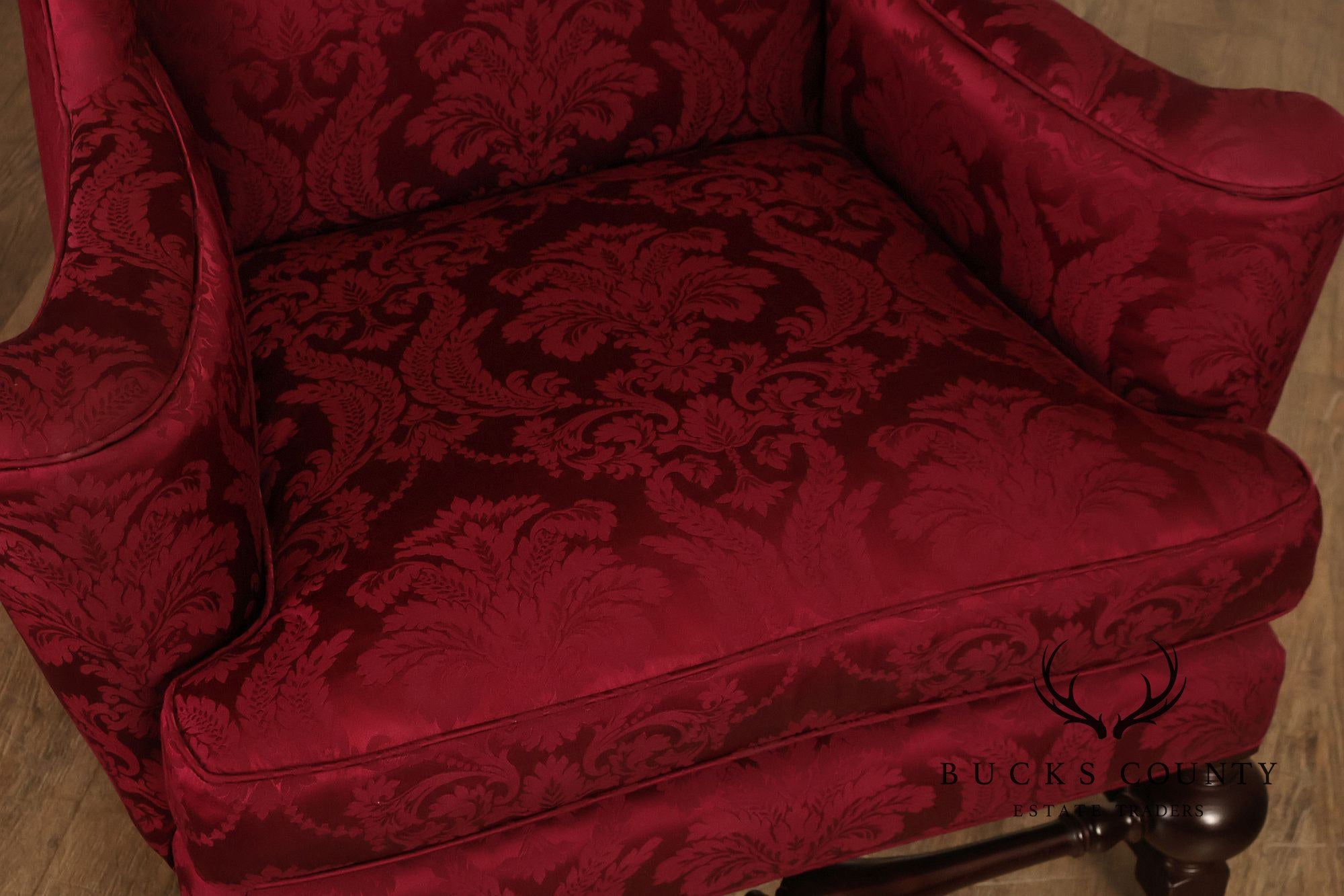 Baker Stately Homes Collection Pair of Carved Wingback Armchairs