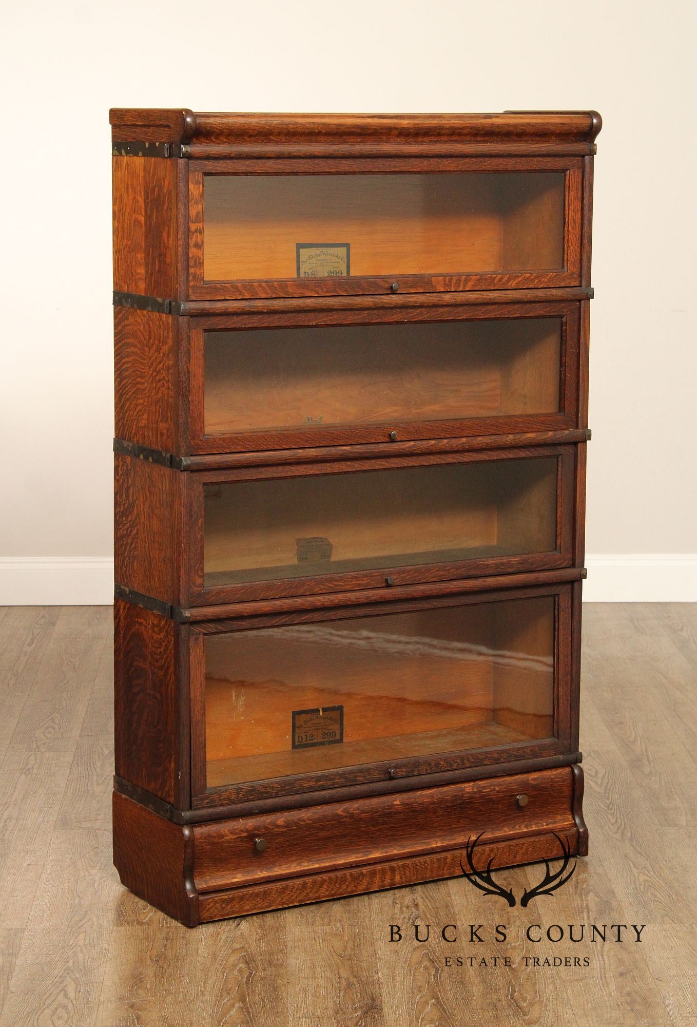 Globe Wernicke  Antique Pair of Oak Four-Stack Barrister Bookcases