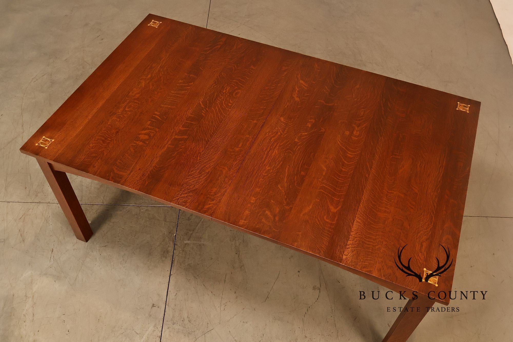 Stickley Mission Collection Harvey Ellis Inlaid Oak Extendable Dining Table
