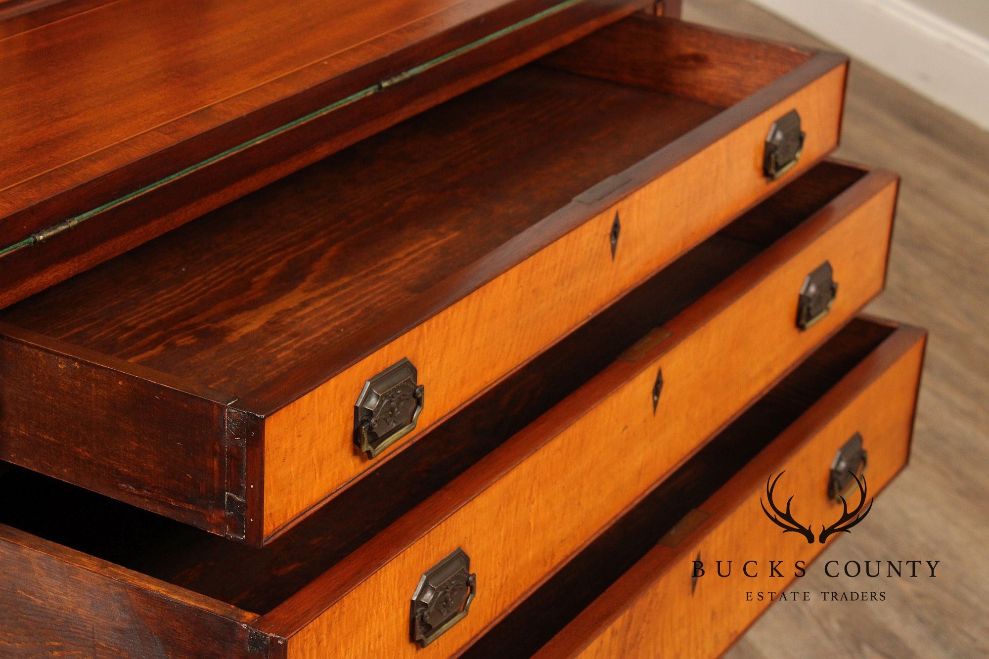 Federal Style Inlaid Mahogany And Tiger Maple Tambour Door Writing Desk