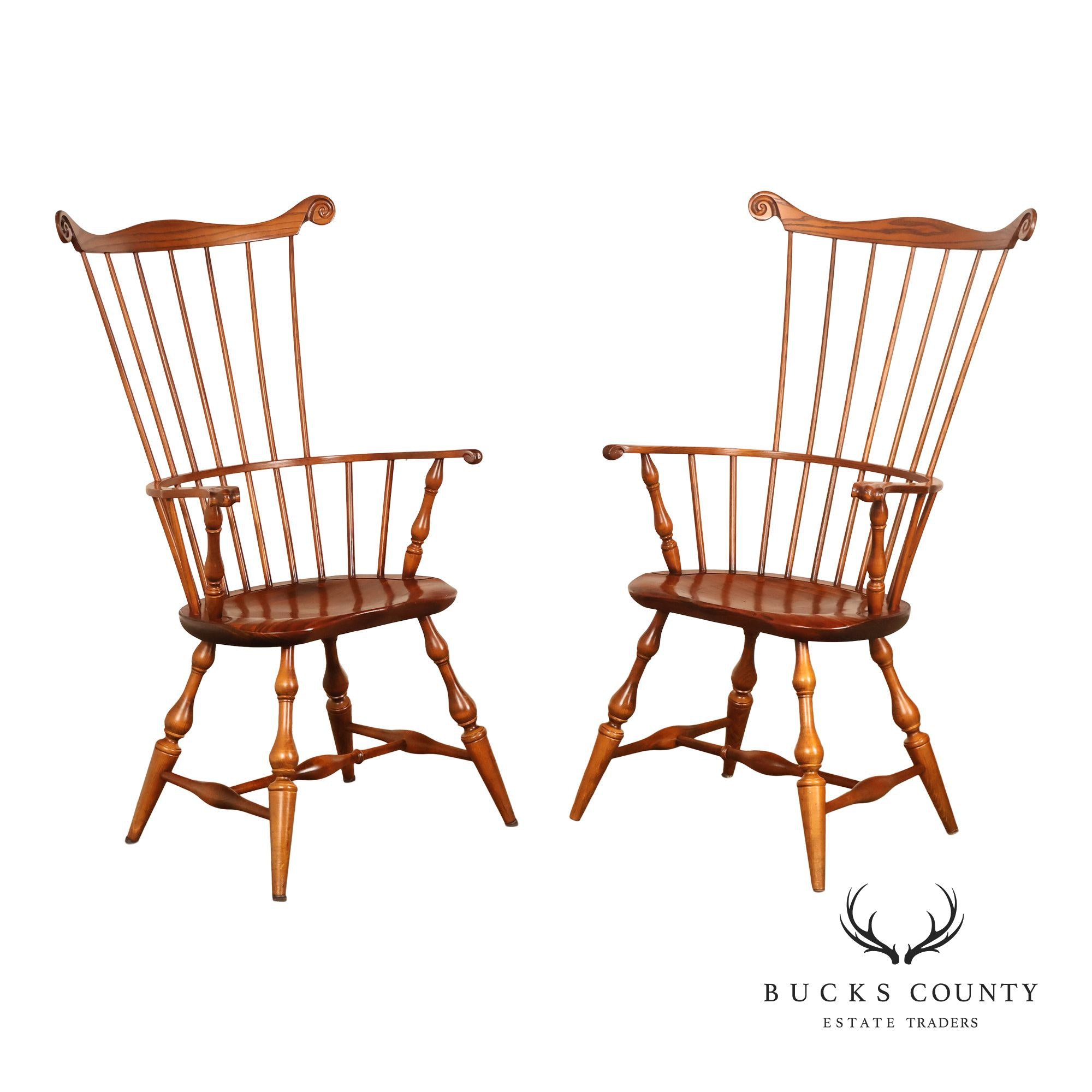 Nichols and Stone Pair of Oak Windsor Armchairs