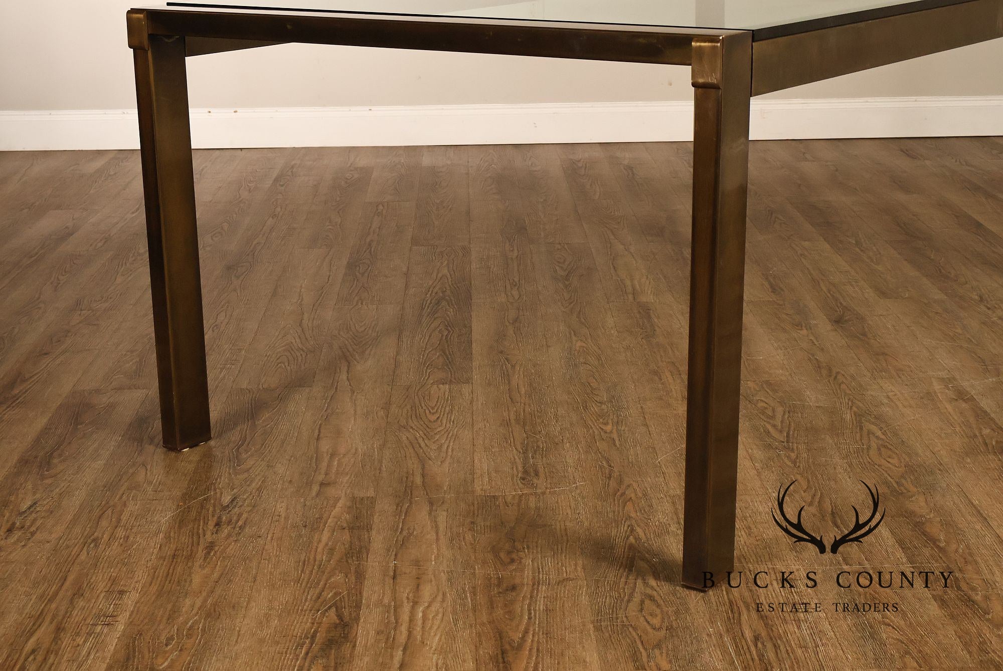 John Stuart Bronze Finish Glass Top Extendable Dining Table