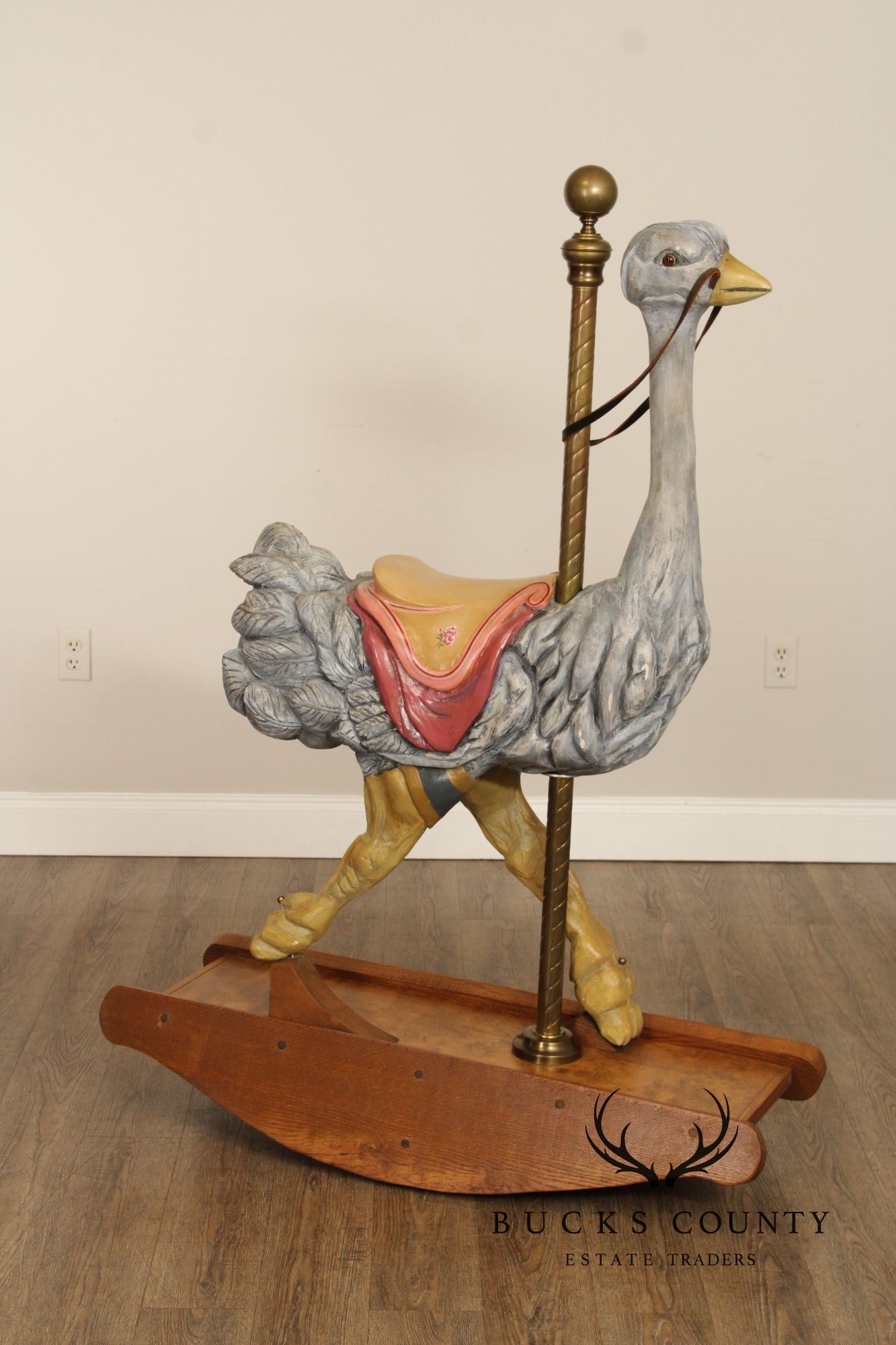 Vintage Polychrome Painted Carousel Ostrich