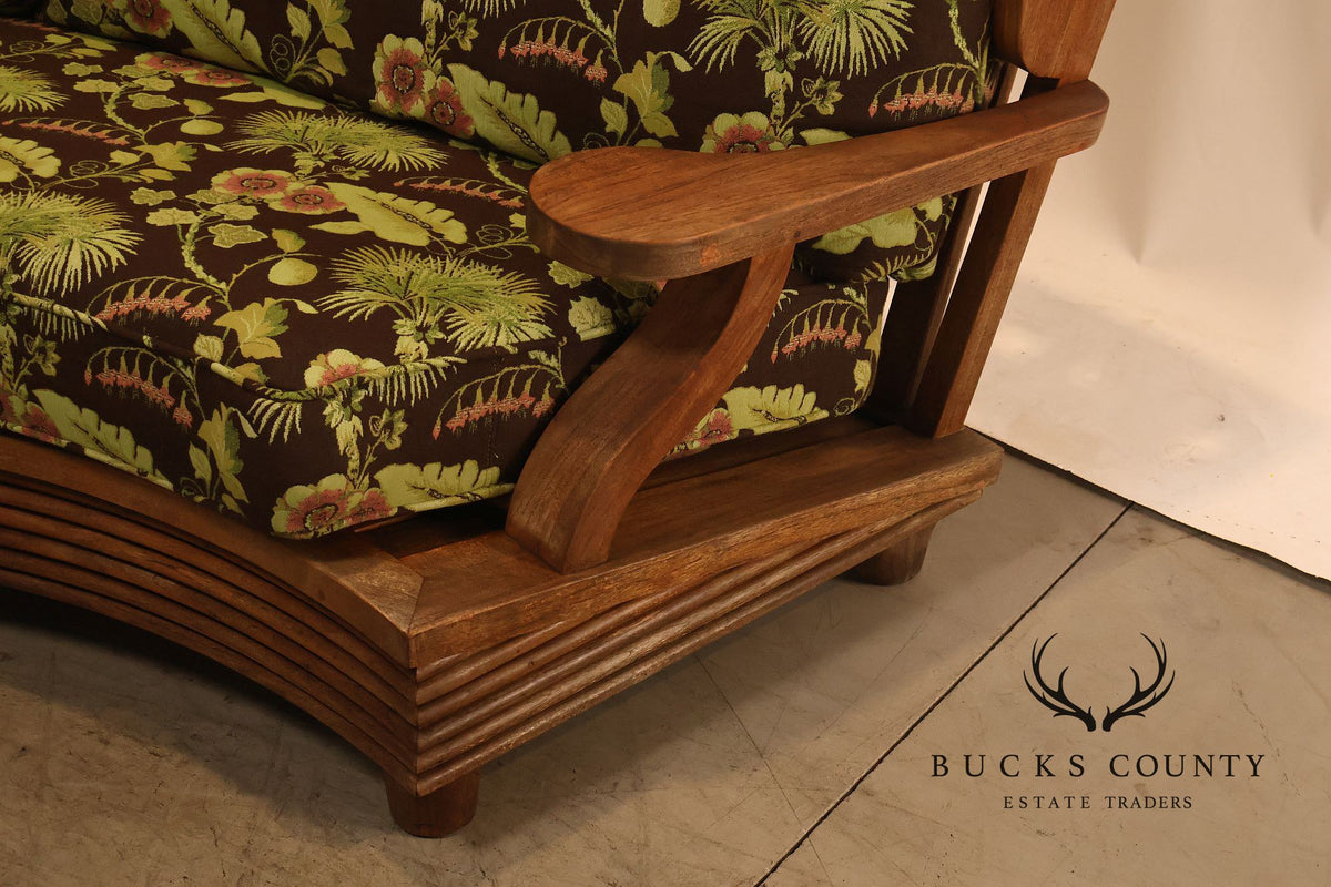 Curved Teak Modular Sofa With Floral Upholstery