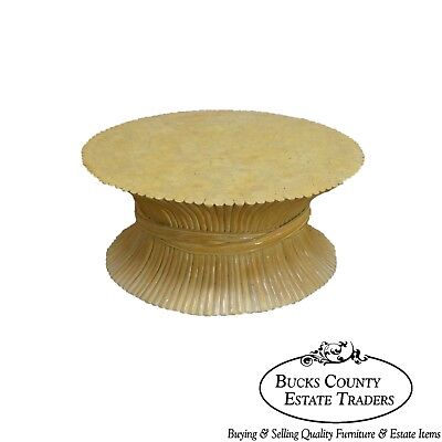 McGuire Style Mid Century Modern Round Wheat Sheaf Rattan Coffee Table