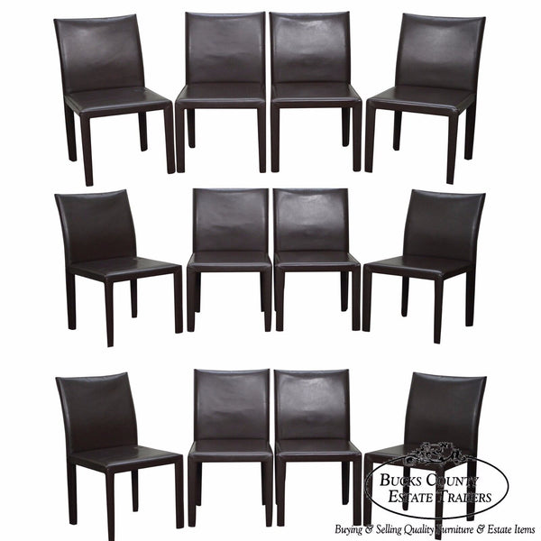 Maria Yee Set of 12 Brown Leather Dining Chairs