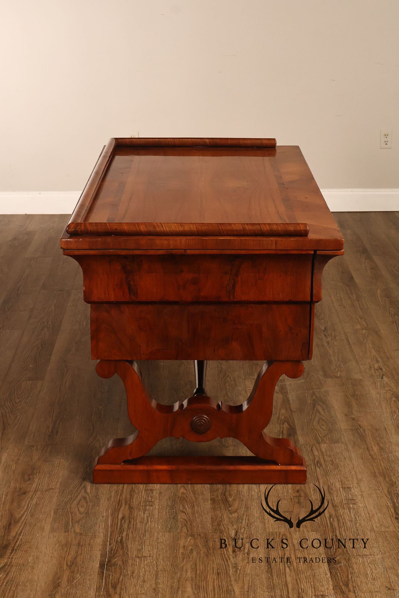 Antique 19th Century Biedermeier Walnut Five Drawer Writing Desk