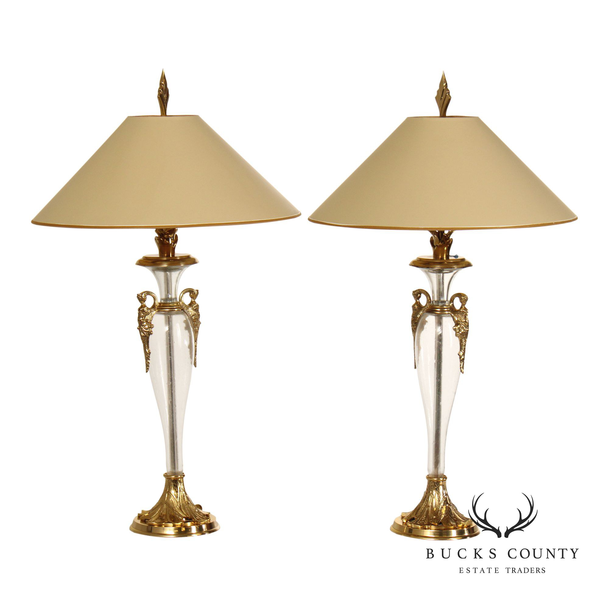Chapman Pair of Brass and Glass Table Lamps