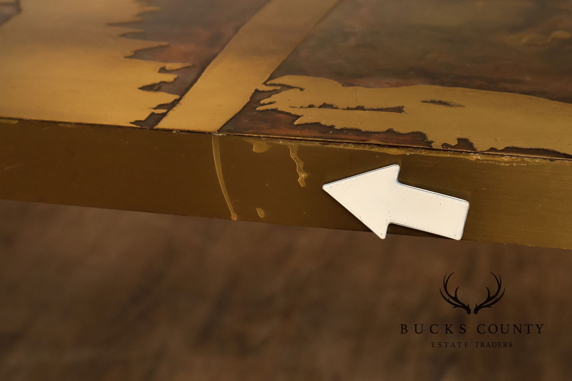 Mid Century Modern Acid Etched Brass Top Coffee Table With Hairpin Legs
