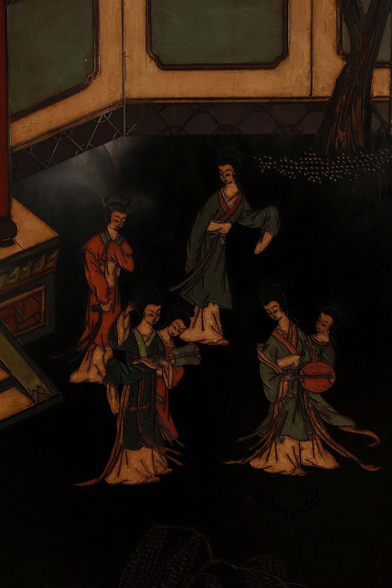 Chinese Coromandel Style Pair Of Eight Panel Folding Screens