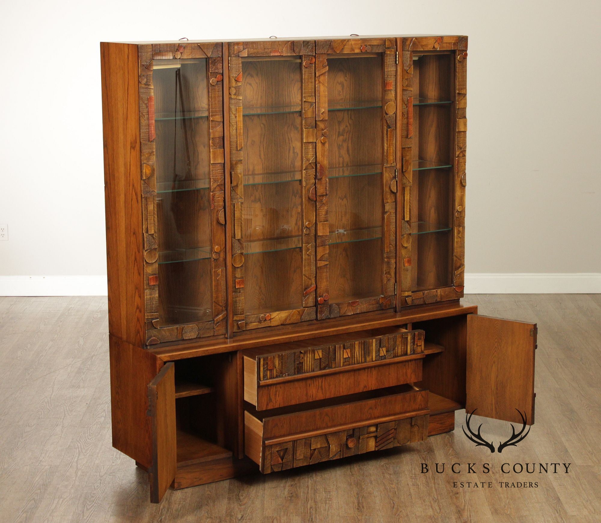 Lane 'Pueblo' Brutalist Oak China Cabinet