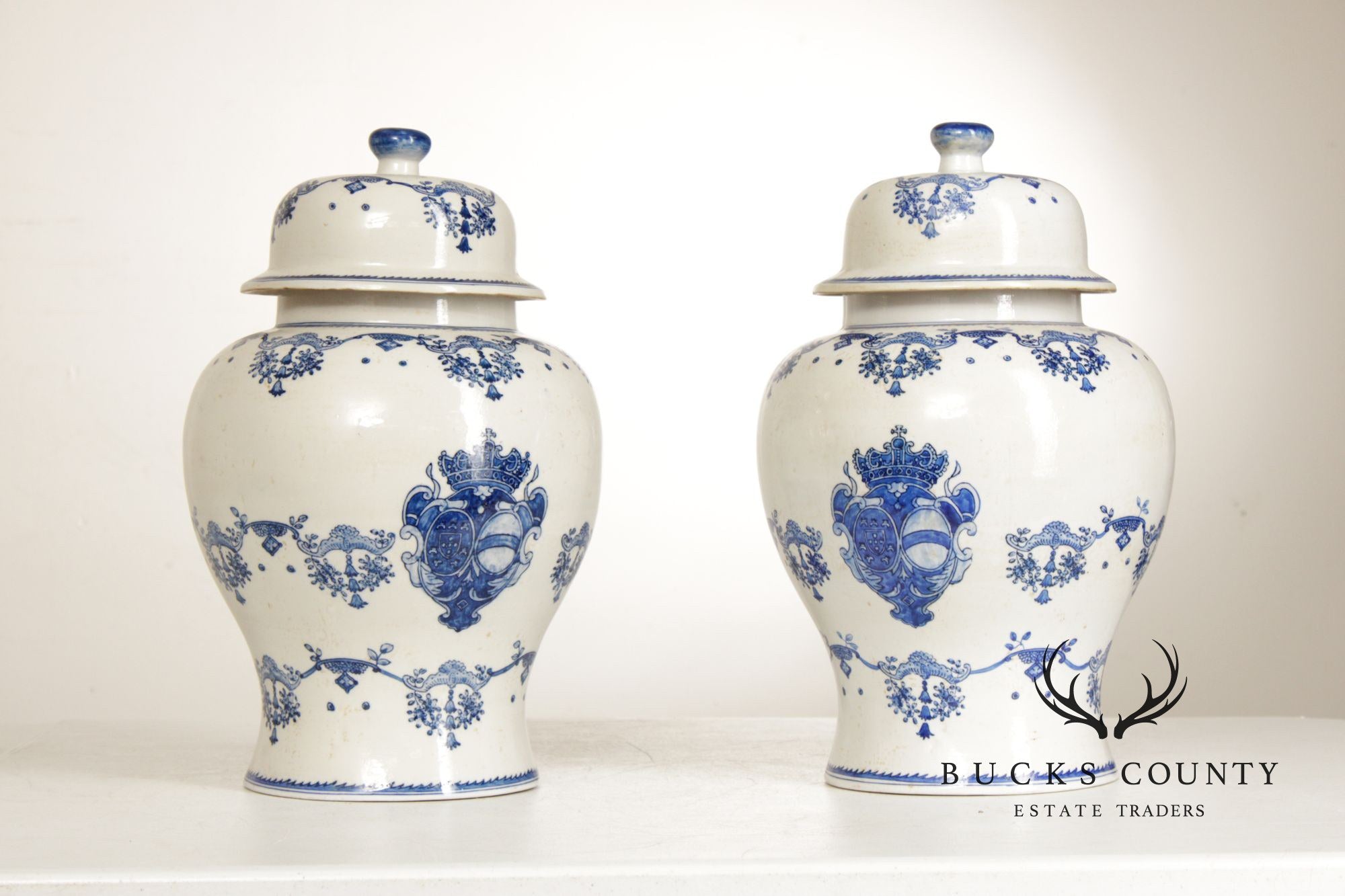 Vintage Pair of Blue and White Porcelain Ginger Jars