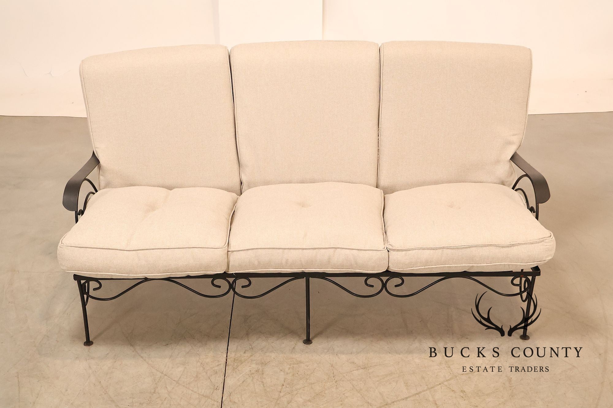 Vintage Wrought Iron Patio Garden Sofa With Cushions