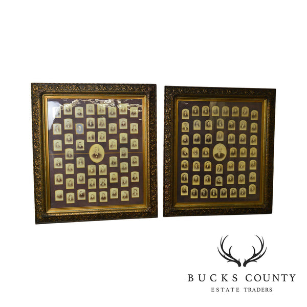 Antique Aesthetic Carved Pair Large Gold Frames with Historical Lodge Photos