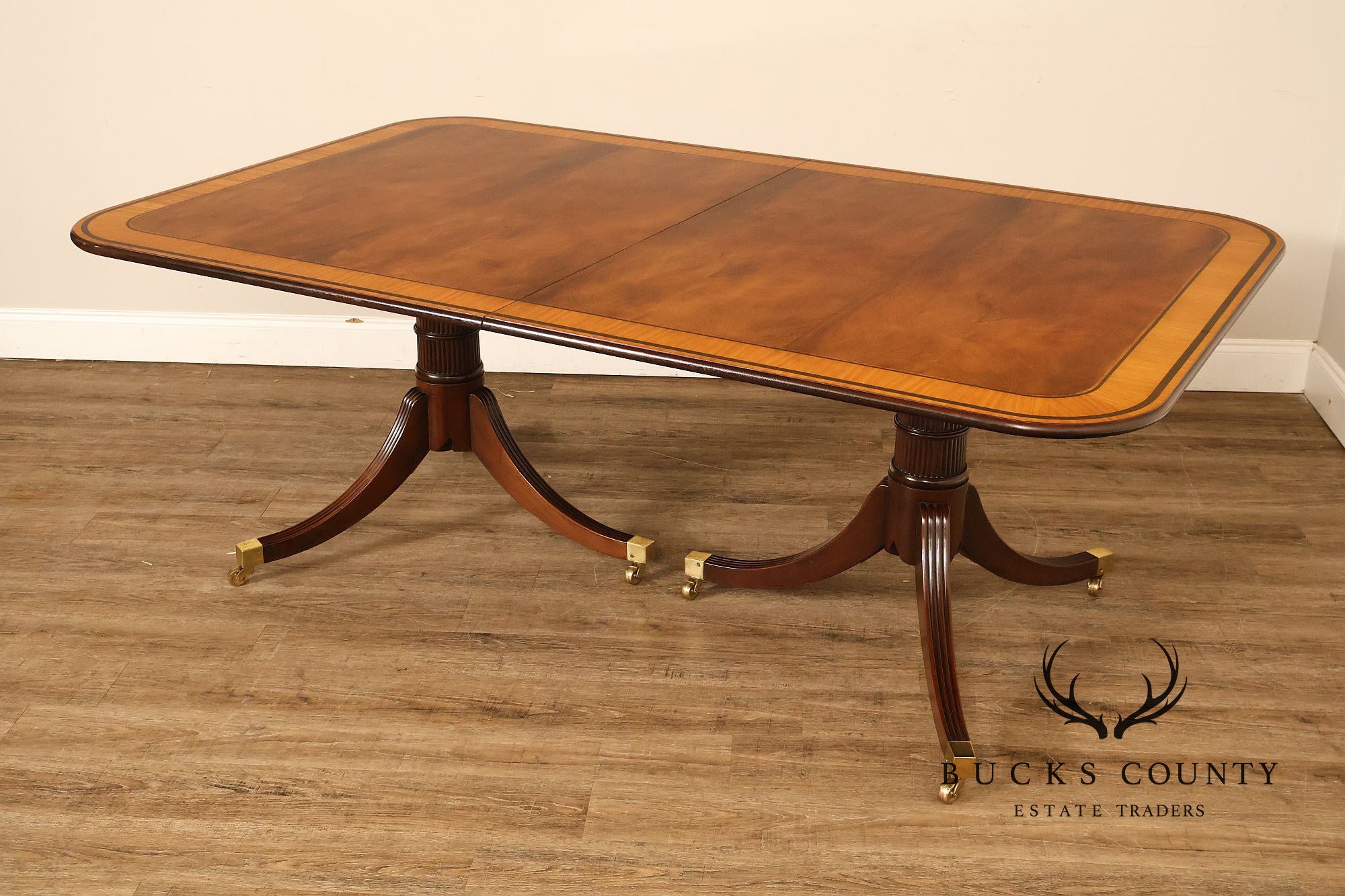 Baker Stately Homes Mahogany Double Pedestal Extendable Dining Table