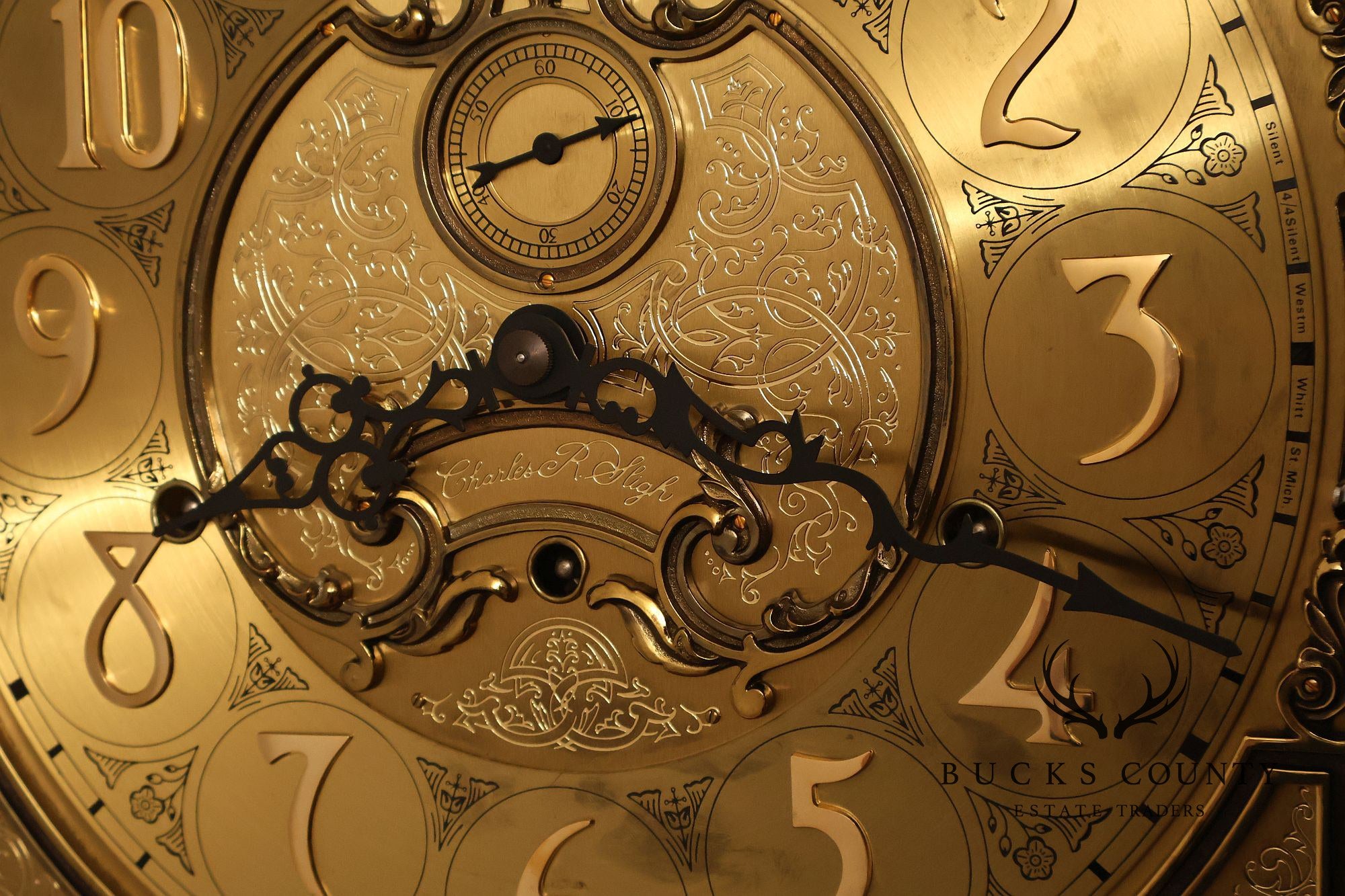 Sligh Traditional Oak Triple Chime Grandfather Clock With Moon Phase Dial
