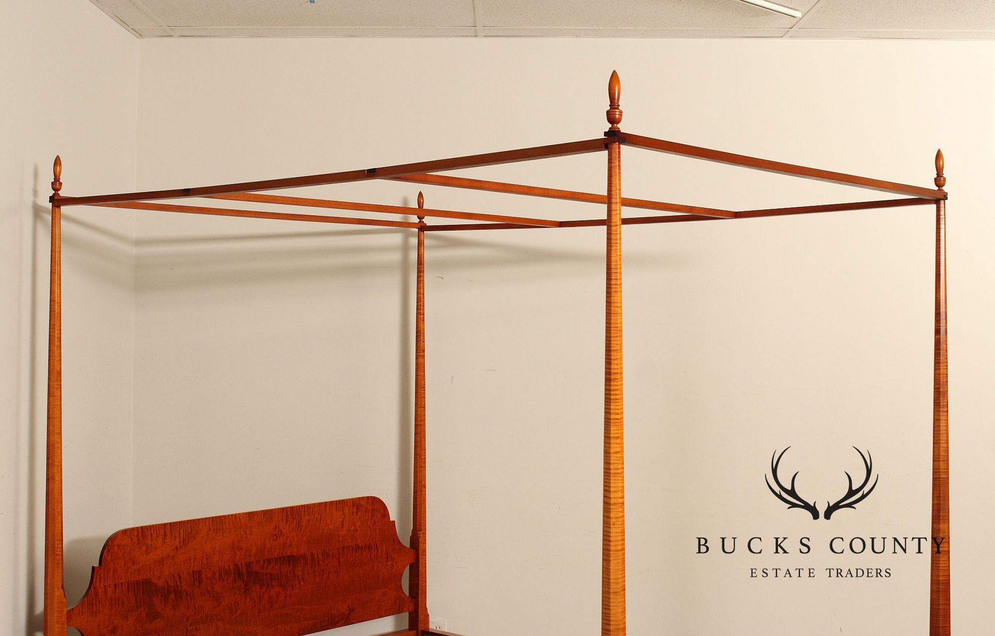 Eldred Wheeler Tiger Maple Queen Size Canopy Poster Bed