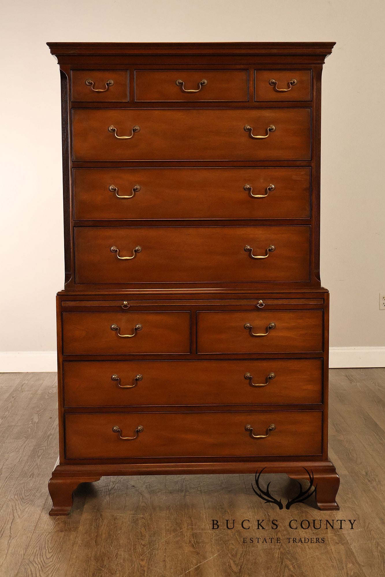 Kittinger Mahogany 10 Drawer Chippendale Style Chest-on-Chest Tall Dresser